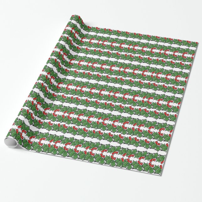 Elegant Holly festive Christmas green red greenery Wrapping Paper (Unrolled)