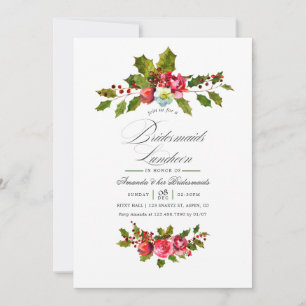 Elegant Holly & Ivy Christmas Bridesmaids Luncheon Invitation
