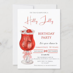 Elegant Holly Jolly christmas birthday Invitation