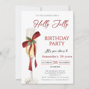 Elegant Holly Jolly christmas birthday Party Invitation