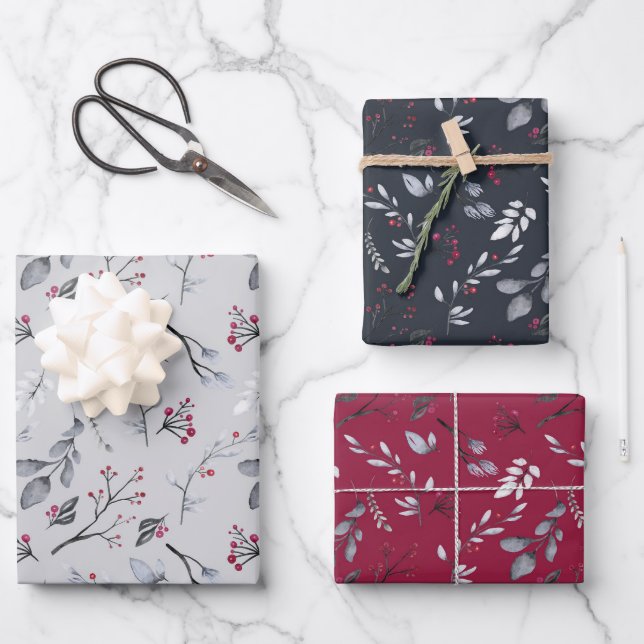 Elegant Holly Leaves Red Berries Christmas Wrapping Paper Sheet (Front)