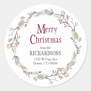 Elegant Holly Leaves Red  Berries Return Address Classic Round Sticker