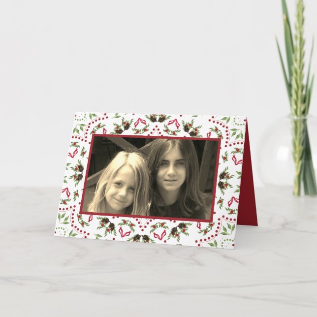 Elegant Holly Pinecone Mandala Classic 1 Photo Card (Front)