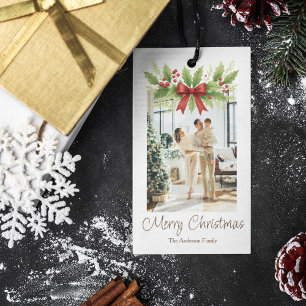Elegant Holly & Red Bow Christmas - Gift Tags