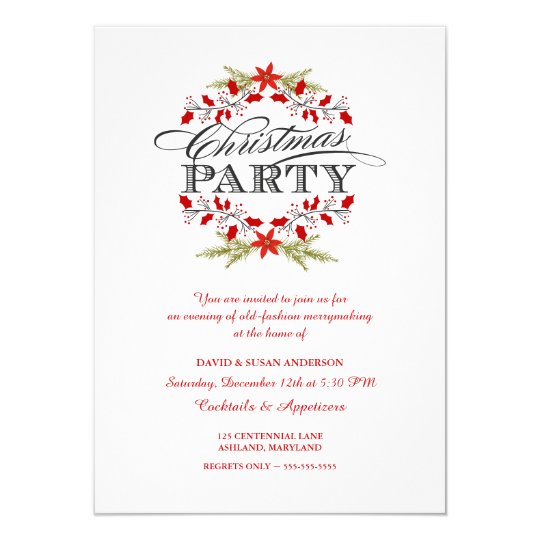elegant holly wreath christmas party invitations zazzle silver and white christmas wreath