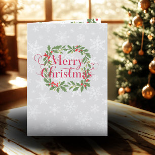 Elegant Holly Wreath Merry Christmas Holiday Card