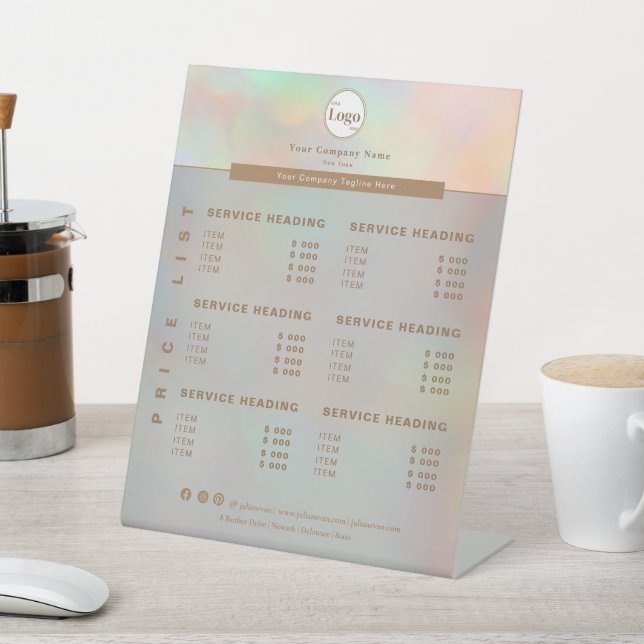 Elegant Holographic Beautician Service Price List  Pedestal Sign (In SItu)