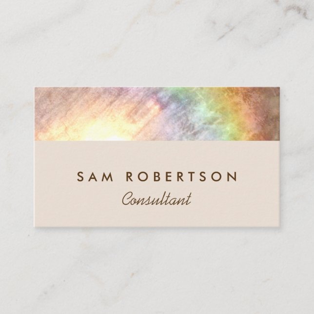 Elegant Holographic Beige Rainbow Business Card (Front)