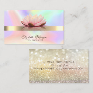 Elegant Holographic,Bokeh Gold, Lotus Flower Yoga  Business Card