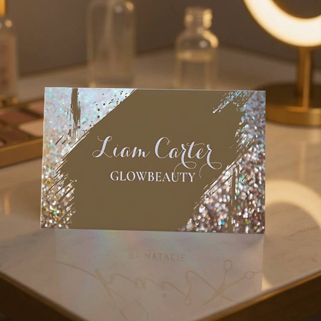 Elegant Holographic Brush Personalised Name Card (Elegant Holographic Brush Card - Front)