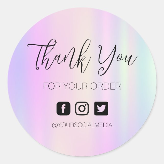 Elegant Holographic Business Thank You Classic Rou Classic Round Sticker (Front)