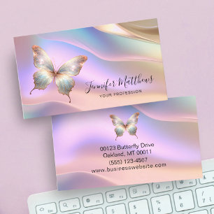 Elegant Holographic Butterfly Script Business Card