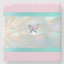 Elegant Holographic Butterfly Stone Coaster