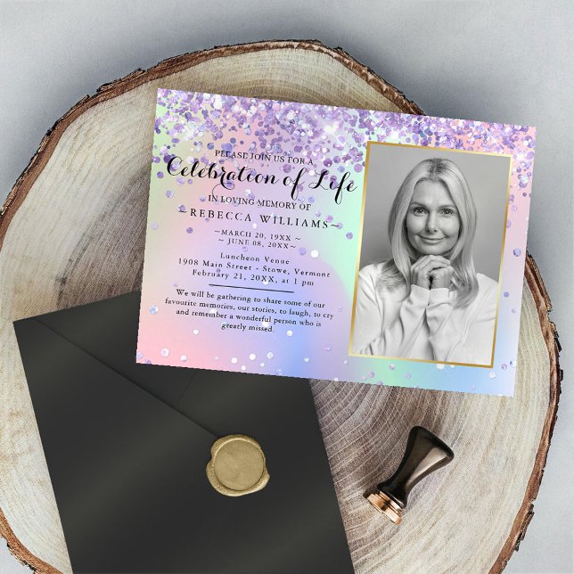Elegant Holographic Celebration of life Invitation (Creator Uploaded)