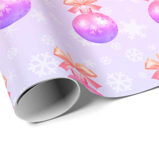 Elegant holographic Christmas Ornament Pattern Wrapping Paper (Roll Corner)