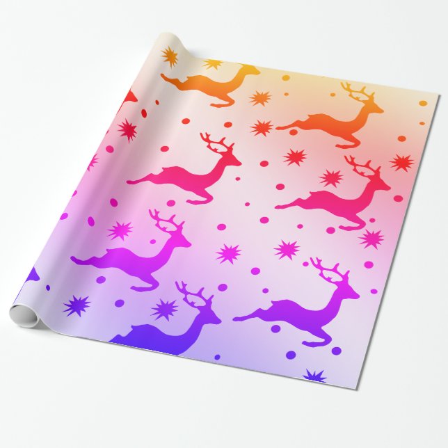 Elegant holographic Christmas reindeer pattern Wrapping Paper (Unrolled)