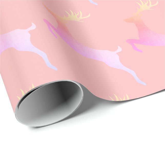 Elegant Holographic Christmas Reindeer Pattern Wrapping Paper (Roll Corner)