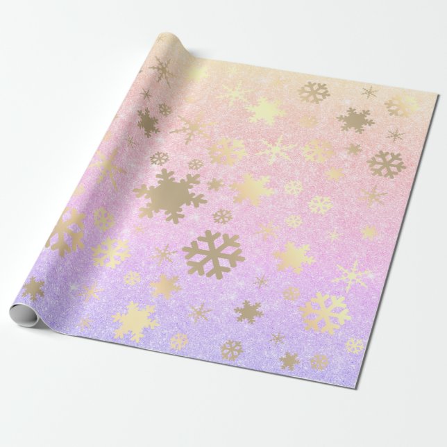 Elegant Holographic Christmas Snowflake Pattern Wrapping Paper (Unrolled)