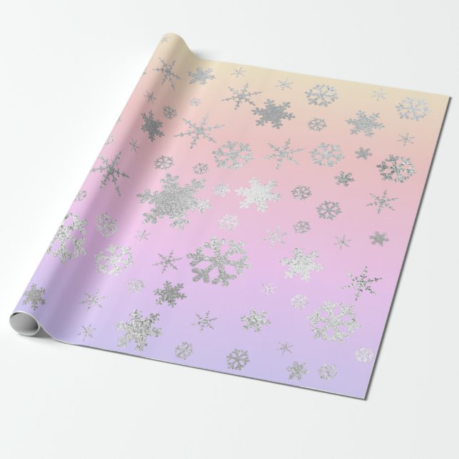 Elegant Holographic Christmas Snowflake Pattern Wrapping Paper (Unrolled)