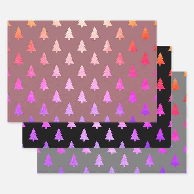 Elegant holographic Christmas tree pattern Wrapping Paper Sheet (Set)