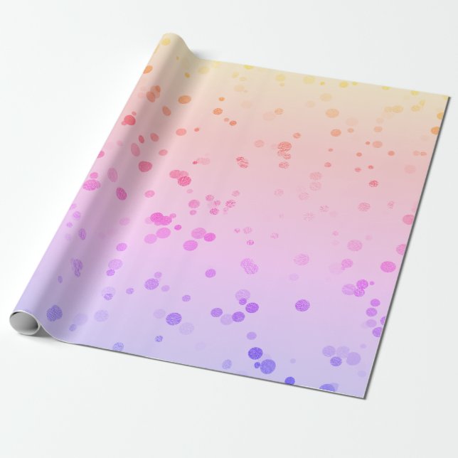 Elegant holographic confetti polka dot pattern wrapping paper (Unrolled)