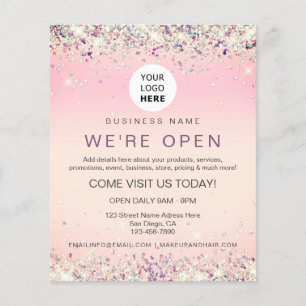 Elegant Holographic Glitter Custom Logo Pink Flyer