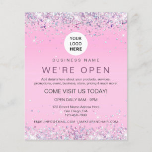 Elegant Holographic Glitter Custom Logo Pink Flyer