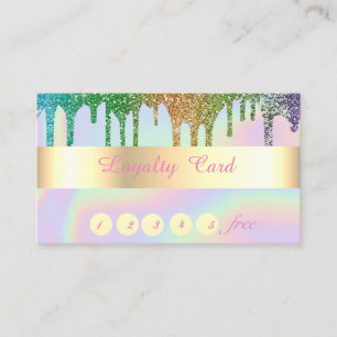 Elegant Holographic Glitter Drips  Loyalty Card