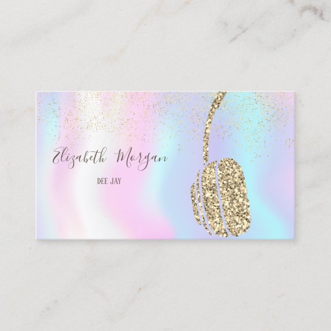 Elegant Holographic Glitter Headphone DJ, Confetti Business Card (Front)