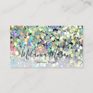 Elegant Holographic Glitter Makeup Artist Black Bu Business Card