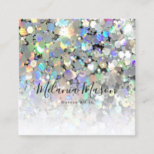 Elegant Holographic Glitter Makeup Artist Black Bu Square Business Card