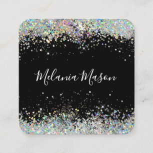 Elegant Holographic Glitter Makeup Artist Black Bu Square Business Card