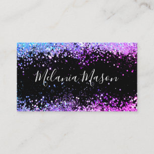 Elegant Holographic Glitter Makeup Artist Black Business Card