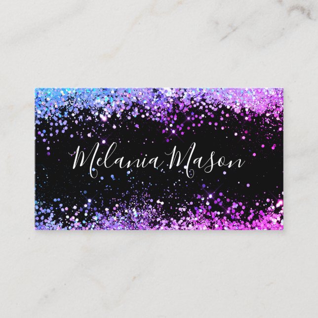 Elegant Holographic Glitter Makeup Artist Black Business Card (Front)