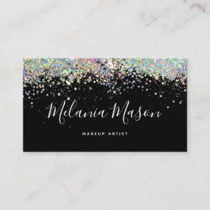 Elegant Holographic Glitter Makeup Artist QR Code Business Card