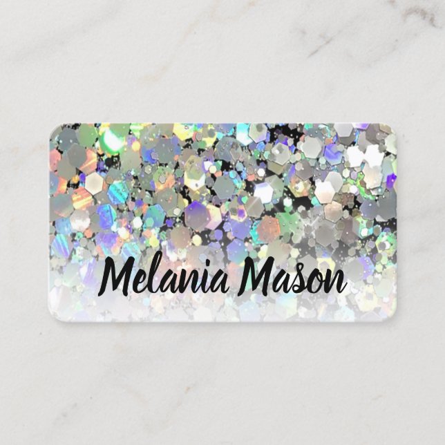 Elegant Holographic Glitter Makeup Artist Unique Business Card (Front)