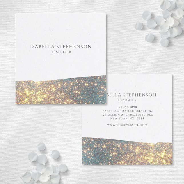 Elegant Holographic Glitter Modern Chic Square Business Card (Creator Uploaded)