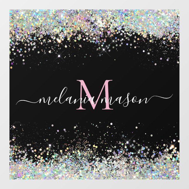 Elegant Holographic Glitter Monogram Black  (Sheet)