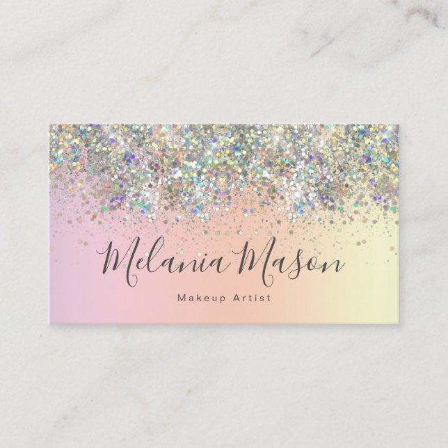 Elegant Holographic Glitter Nail Artist Beauty  Business Card (Front)