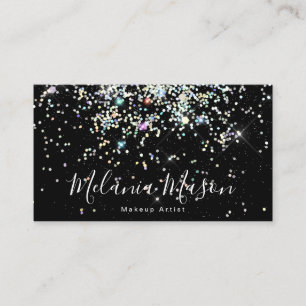 Elegant Holographic Glitter Nail Artist Black Business Card