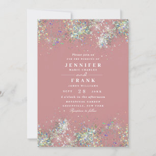 Elegant Holographic Glitter Sparkles Dusty Rose Invitation