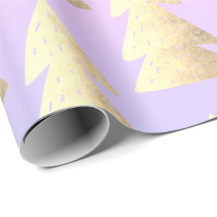 Elegant Holographic Gold Christmas Tree Pattern Wrapping Paper
