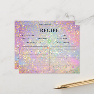 Elegant Holographic Gold Pink Glitter Recipe Cards