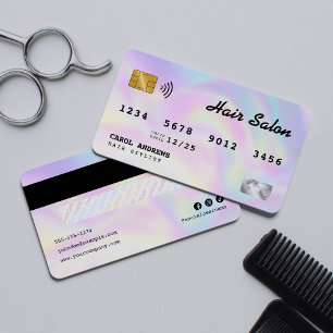 Elegant Holographic Hair Salon Credit Card