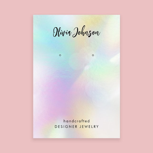Elegant Holographic Jewellery Earring Display Business Card (Stylishly Personalize with Your Custom Name. Add Optional Text.)