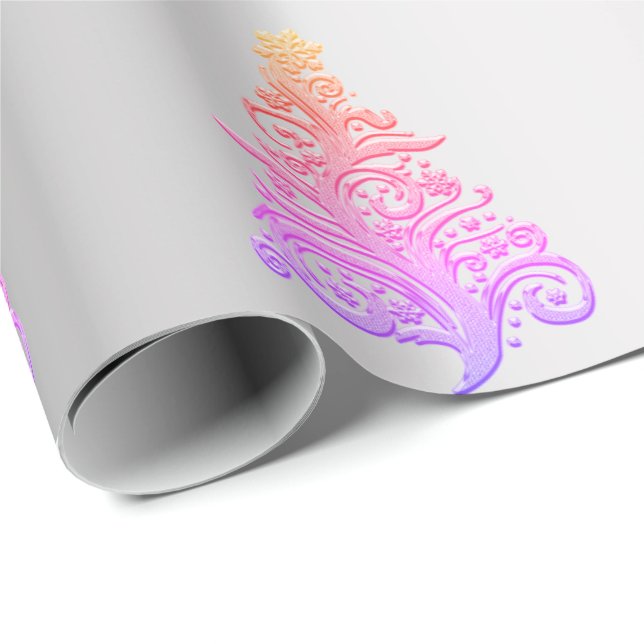 Elegant Holographic Silver Christmas Tree Pattern Wrapping Paper (Roll Corner)