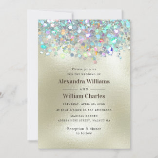 Elegant Holographic Sparkly Glitter Modern Gold Invitation