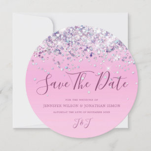 Elegant Holographic Sparkly Glitter Modern Pink Save The Date