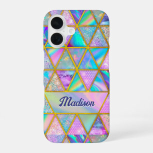 Elegant holographic trendy faux gold geometric Cas iPhone 16 Case