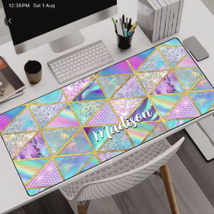 Elegant holographic trendy faux gold geometric  desk mat